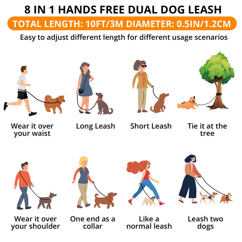 Heavy Duty Hands Free Dog Leash, 10FT Adjustable Handsfree Dog Training Leash with Shock Absorbing Bungee, No Pull Tangle Free Reflective Body Waist Leash for Dog Walking Running Black - BeesActive Australia