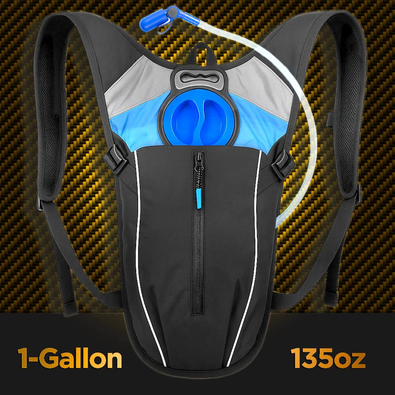Hydration Backpack with XL Water Bladder (4L)(135 oz) Leakproof Sip Straw, Wide Mouth Large Easy-Fill Opening, Ergonomic Sport Bag (1+ Gallon Capacity)