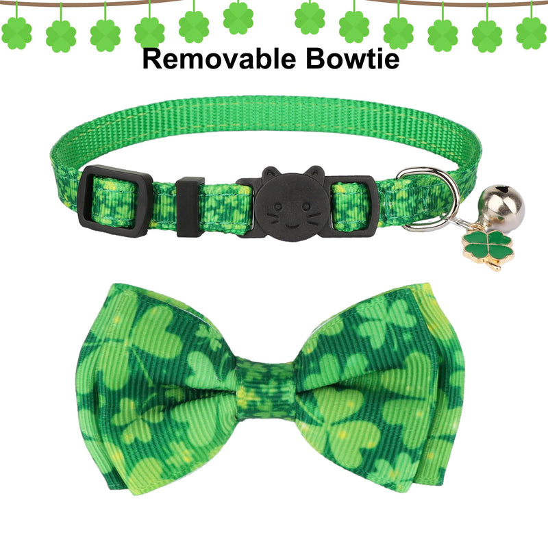 ADOGGYGO St. Patrick's Day Cat Collars with Bow Bell, Breakaway Cat Bowtie Collar Green Shamrock Pattern Sanit Patrick Collars for Girl Boy Cats Kittens (St. Patrick's Day) 7.5"- 10.5" - BeesActive Australia