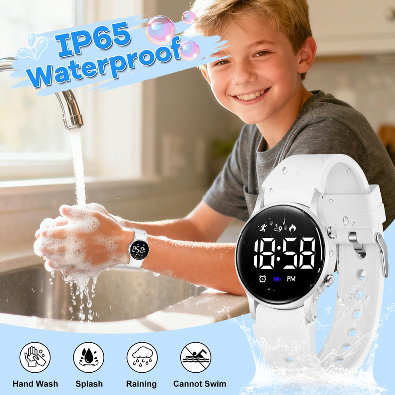BEN NEVIS Kids Watch for Boys Girls Waterproof Digital Watch for Kids with Pedometer, Vibration Alarm Clock, Stopwatch, Calendar, No App for Ages 5-18 04-White - BeesActive Australia