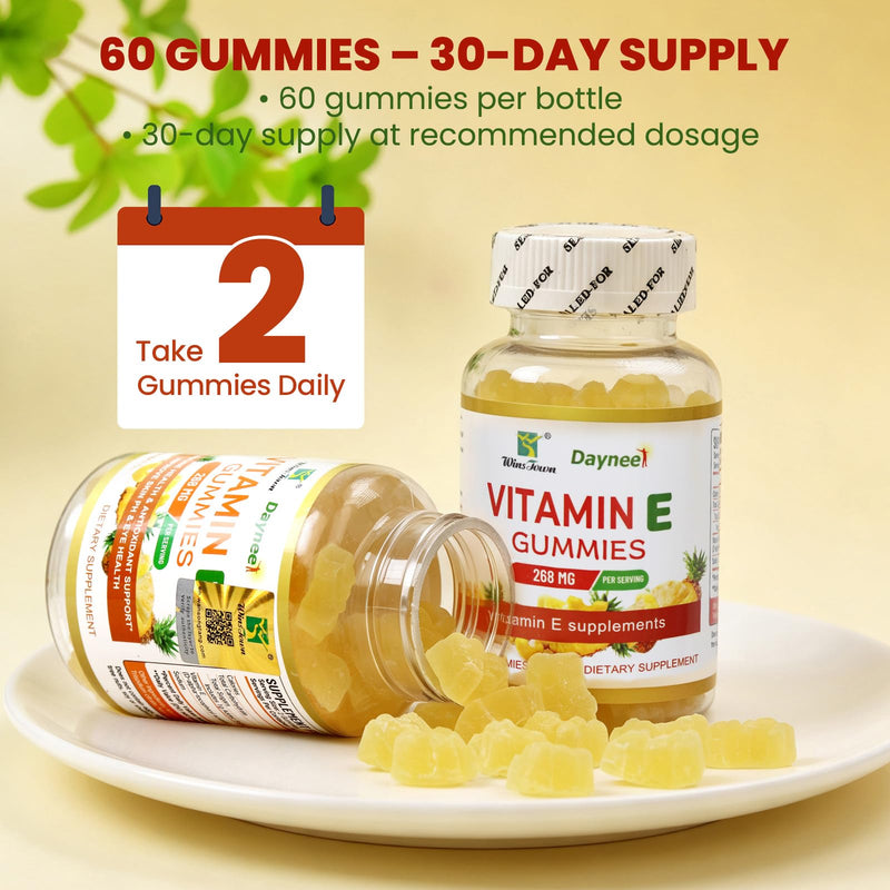 Vitamin E Gummies 268mg (400IU), Vegan, 60 Count | Adult Supplement, Non-GMO, Delicious, Easy to Chew, Antioxidant, Immune, Skin & Eye Support