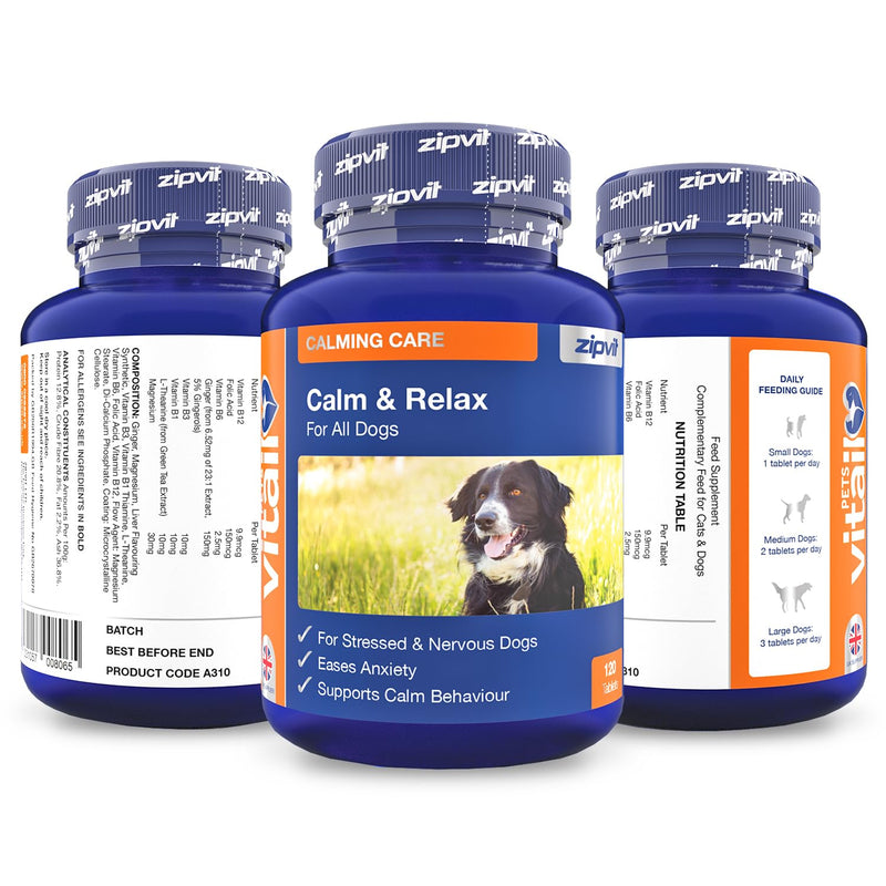 Zipvit Dog Calming Tablets, Natural Calming Support, Reduces Stress, Anxiety, Fear and Separation Anxiety, 120 Tablets, Liver Flavour