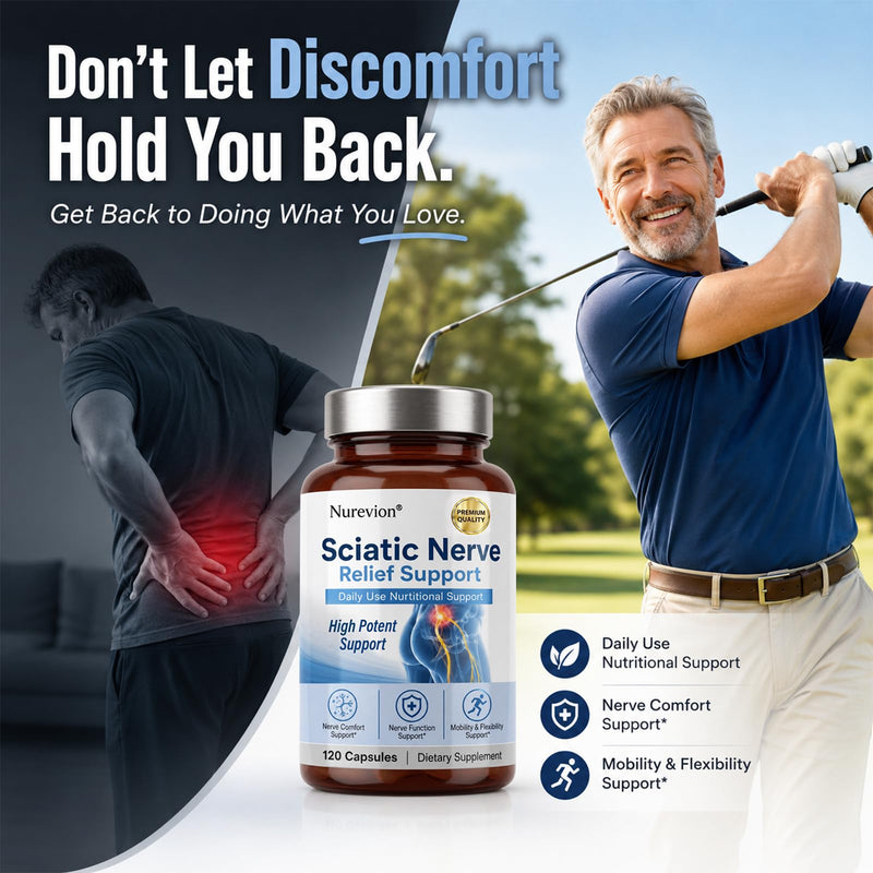 Sciatic Ner-ve Rel-ief, Soothe & Comfort Hand, Finger, Waist, Buttock, Leg, Foot, Nutritional Support Supplement Capsules for Sciatica, Rich in Vitamins, Natural Ingredients, 120 Capsules