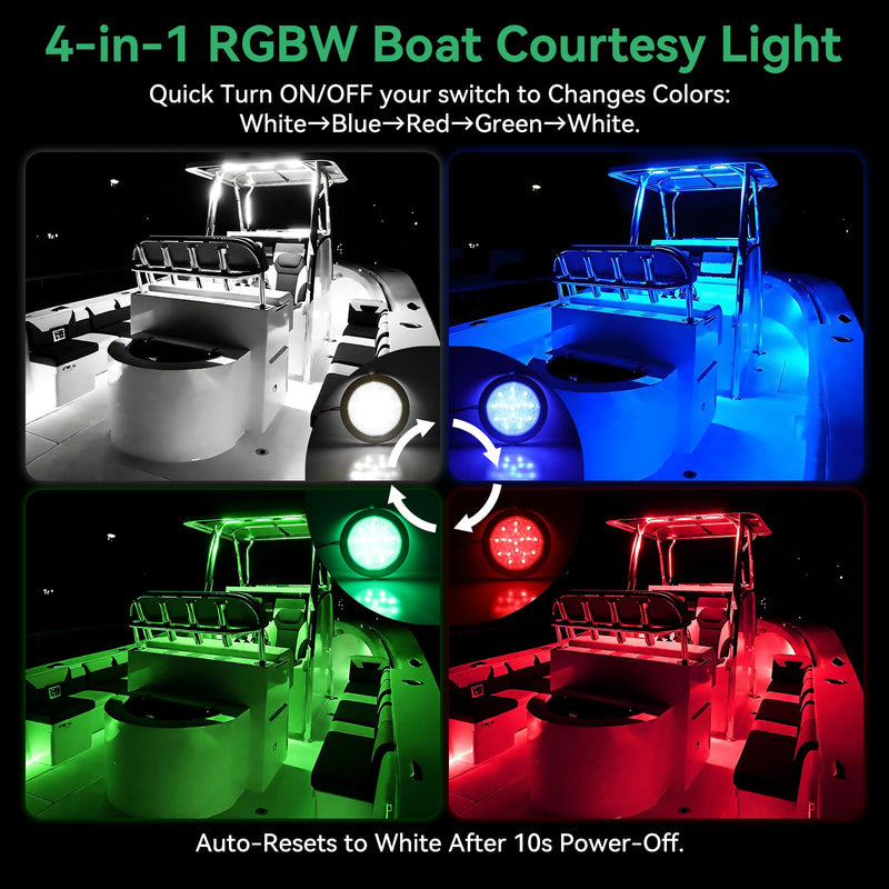 LED Boat courtesy Lights, 12V 3.9 Inch RGBW Marine Interior Lighting, IP67 Waterproof Boat Cabin Lights, Super Bright Anti-Glare Marine Deck Lighting for Pontoon Bass Sailboat
