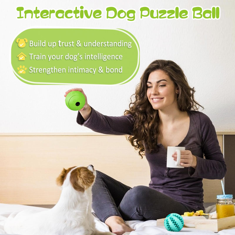 HIPPIH Dog Puzzle Toy 2 Pack, Interactive Dog Toys for Treat Dispensing, Durable Puppy Toys for Teething, Dog Treat Ball for Teeth/Slow Feeder/IQ Training/Playing, Blue-2.75‘’, Green-3.14‘’ Green+Blue - BeesActive Australia