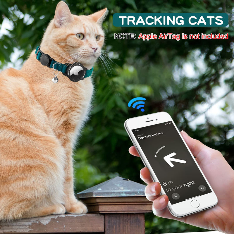Luminous AirTag Cat Collar Breakaway, OUCWLTAG GPS Cat Collar with Apple Air Tag Holder, Cat Tracker Collars with Safety Elastic Band for Girl Boy Cats, Kittens and Puppies (Blue, 7-10 Inch) Blue - BeesActive Australia