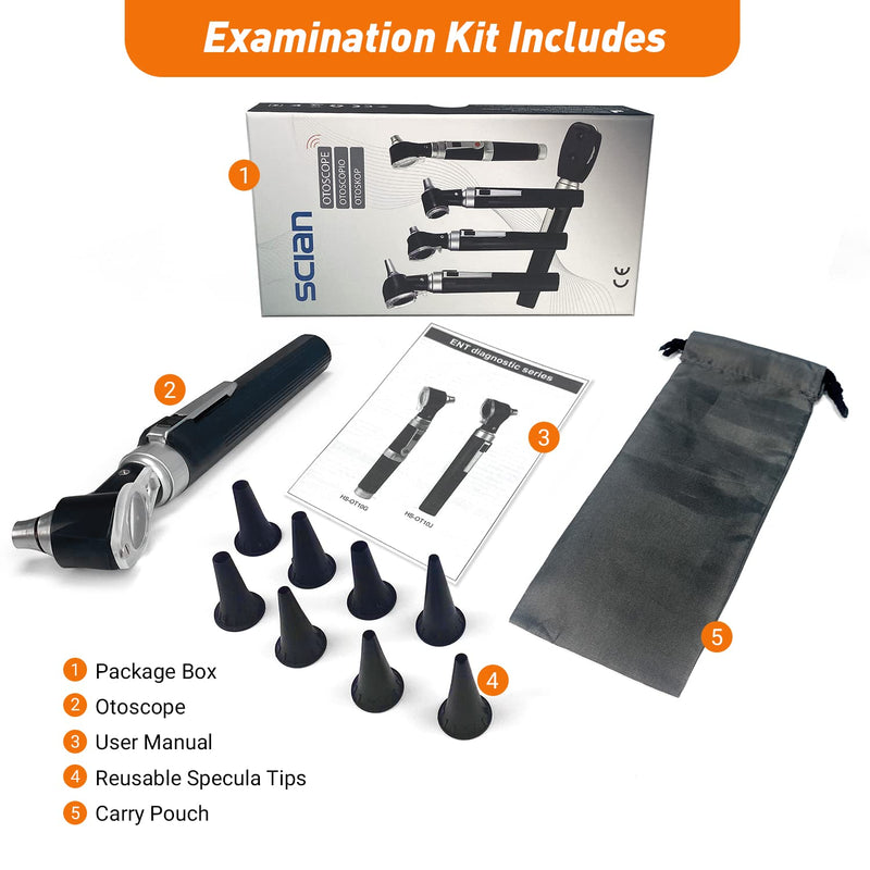 Scian Otoscope - Ear Scope with Light, Pocket Ear Diagnostic Kit with 3X Magnify Lens & 8 Speculum Tips for Kids,Elders,Dogs,Home Use (New-Black) New-Black - BeesActive Australia