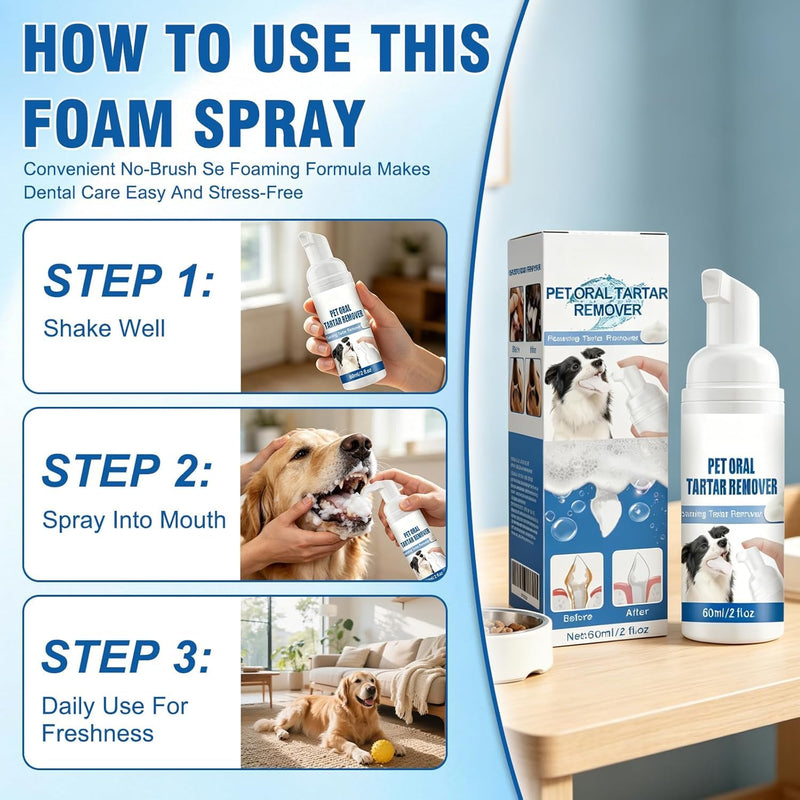 Pet Oral Tartar Remover Spray: Dog Teeth Cleaning Foam for Dogs & Cats - Pet Dental Foaming Care Spray Reduce Tartar for Cats and Dogs(2PC)