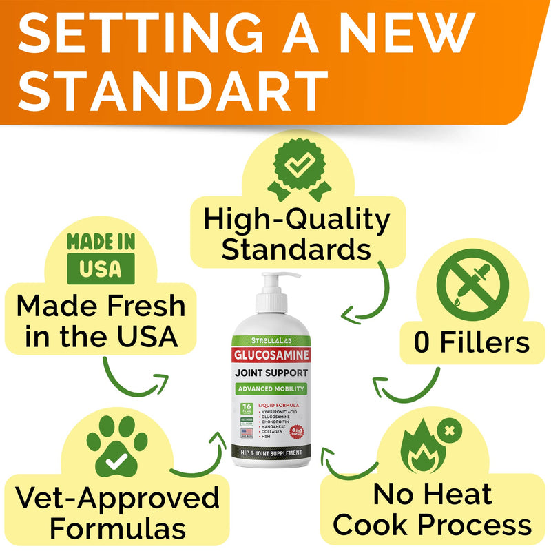 STRELLALAB Salmon Oil + Liquid Glucosamine Bundle – Omega 3 for Skin, Coat & Itch Relief + Hip & Joint Mobility Support – EPA+DHA, Glucosamine, MSM & Collagen – 32 Fl Oz + 16 Fl Oz – Made in USA