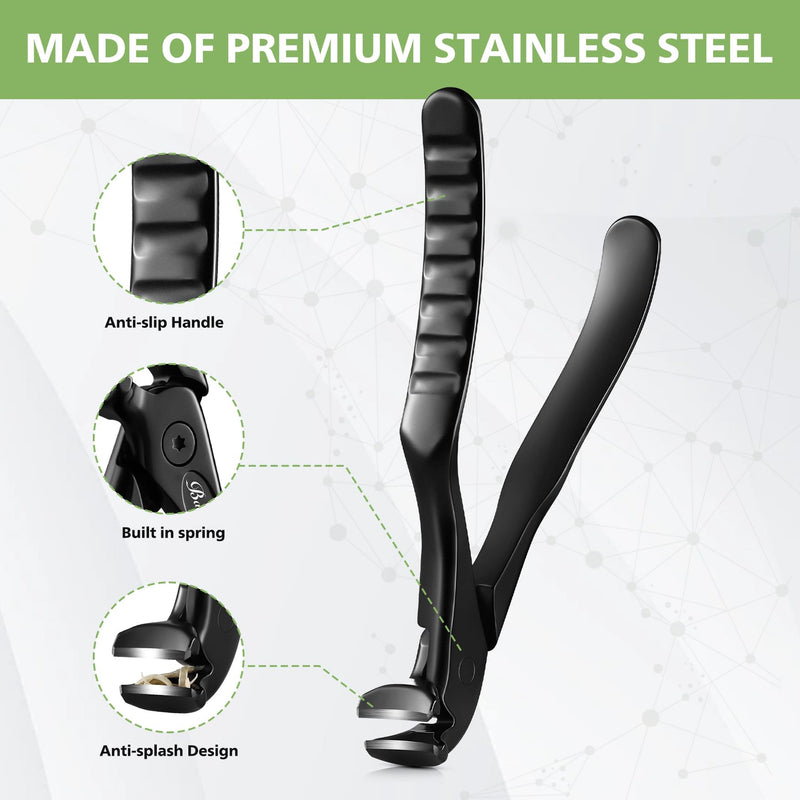BALUCA Ergonomic Nail Clipper for Seniors - Toenail Clipper for Thick Toenails and Fingernails, Long Handle Nail Clippers with Catcher (Black, Long Handle) Black - BeesActive Australia