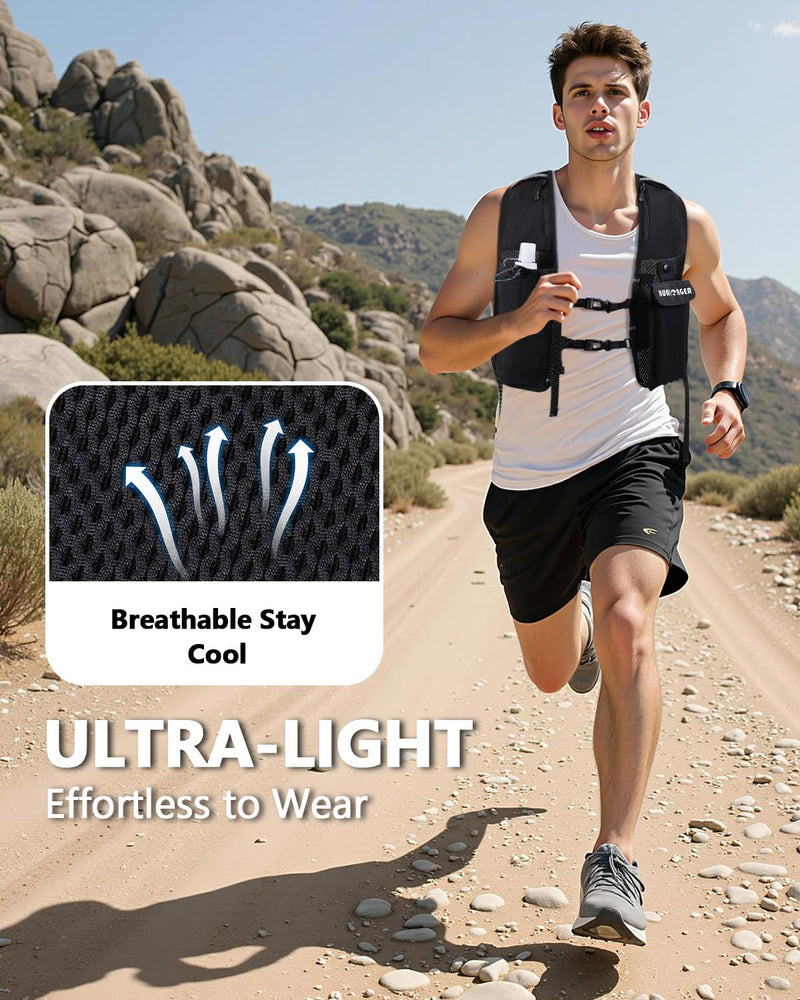 Running Hydration Vest for Women Men,Lightweight Breathable Hydration Pack with 500ml Soft Flask, Adjustable Chest Straps Reflective Backpack for Trail Running Marathon Race Jogging Cycling Black