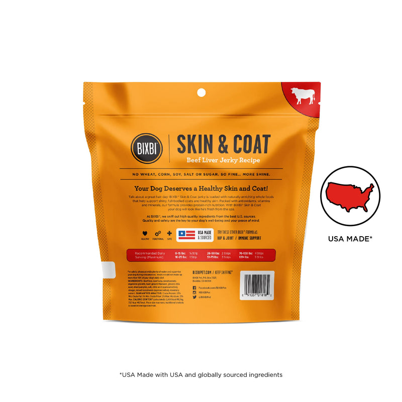 BIXBI Skin & Coat Support Beef Liver Jerky Dog Treats, 12 oz - USA Made Grain Free Dog Treats - Antioxidant Rich to Support Shiny, Full Bodied Coats - High in Protein, Whole Food Nutrition, No Fillers 12 Ounce (Pack of 1)