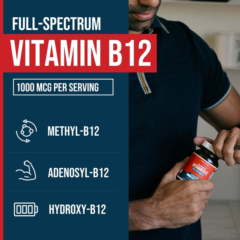 BioActive Vitamin B12 - 1000 mcg, Contains All 3 Coenzyme Forms (Methyl, Adenosyl & Hydroxy) Plus Methylfolate Cofactor | Supports Energy, Metabolism & Mood | Vegan, Non-GMO (60 Servings) 60 Count (Pack of 1)