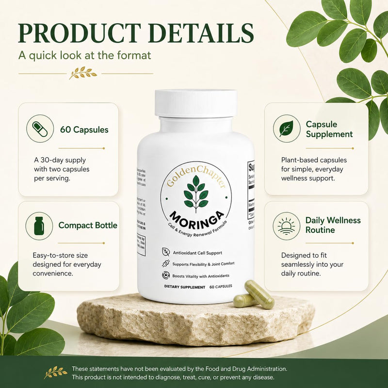 Moringa Capsules with Iron, Magnesium, B12 & C, 60 Count | Moringa blend, iron, magnesium, vitamins B12 & C, 60 capsules