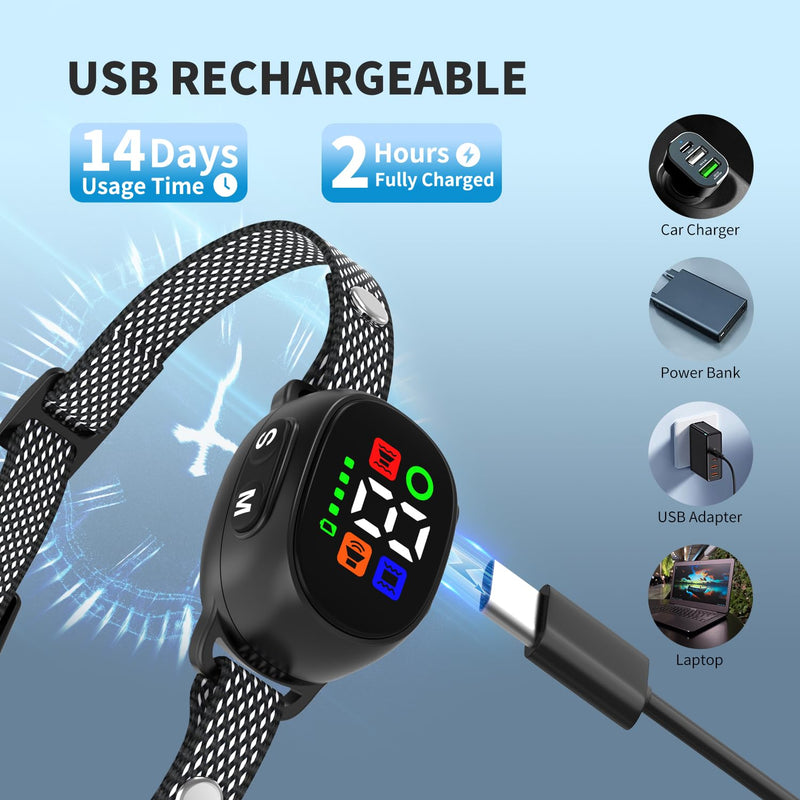 Bark Collar for Small Medium Dogs - Anti Bark Collar with 3 Effective Modes & 7 Sensitivity Levels, IP67 Waterproof & Rechargeable, Humane & Effective Barking Collar, Obsidian Black - BeesActive Australia