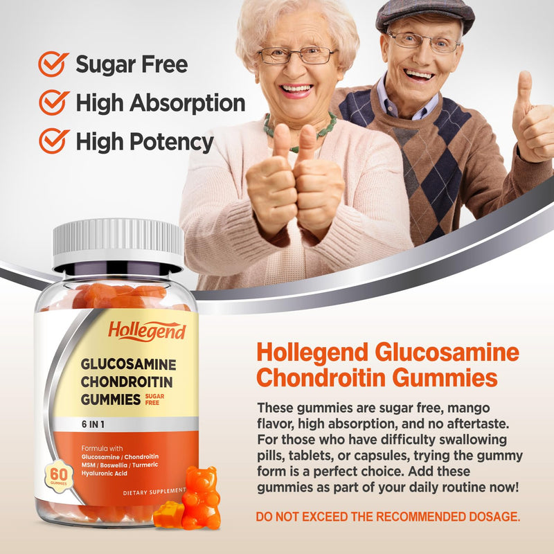 Glucosamine Chondroitin Gummies Sugar Free, Gummies Supplements for Adults Men & Women, 60 Count 1