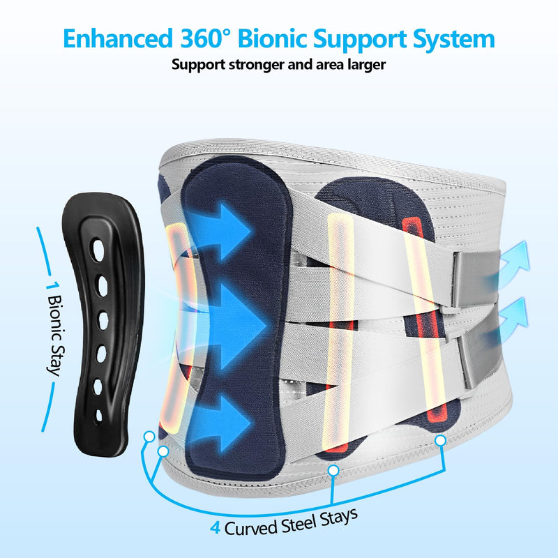 Lower Back Brace for Women & Men - Adjustable Lumbar Back Brace, Full Support Lumbar Brace, Ergonomic Design & Soft Breathable 3D Knit Material, for Sciatica Scoliosis Posture, Ideal for Work Lifting (M) Medium Gray