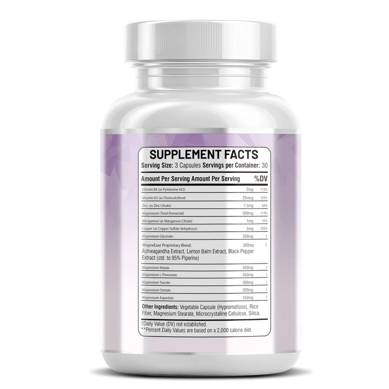 Magnesium Complex with Magnesium Glycinate Malate, L-Threonate, Taurate, Orotate, Zinc,Aspartate, Copper Manganese & Vitamin D3 B6 Complex - 1Pack