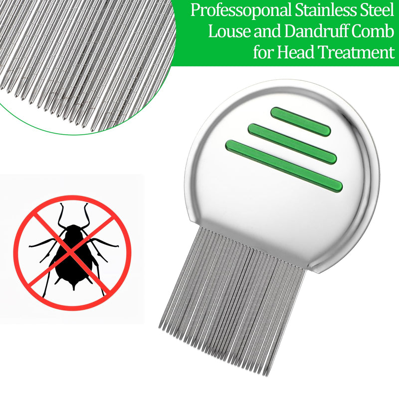 Yuanchu Stainless steel lice comb set, 4 pieces, ultra-fine dandruff comb for removing lice, tear stain remover and dandruff, double-sided flea comb for children, adults, pets, reduces itching, green - BeesActive Australia