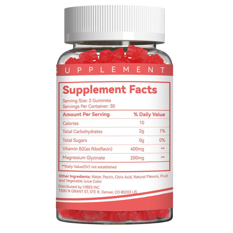 Vitamin B2 Gummies - Riboflavin 400mg Supplement with Magnesium for Adults | B2 Gummies for Migraine Relief* & Nervous System Support* | Vegan, Sugar-Free | Raspberry-Lemon Flavor | 60 Count 60 Count (Pack of 1)