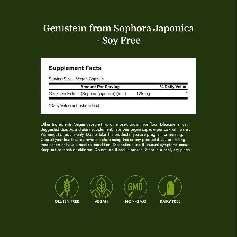 Swanson Soy-Free Genistein Plant-Based Supplement for Women Seeking Hormonal Balance, Bone, and Cardiovascular Support - 125 mg (60 Vegan Capsules) | Plant-Based Soy-Free Genistein for Women Seeking Hormonal Balance, Bone and Cardiovascular Support, 98...