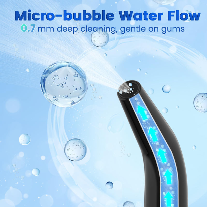 Water Flossers for Teeth, Portable Oral Irrigator Rechargeable Water Dental Flosser Pick with High Pressure 5 Jet Tips, IPX7 Travel Water Flossing for Brace Teeth Cleaner Gum Care Black