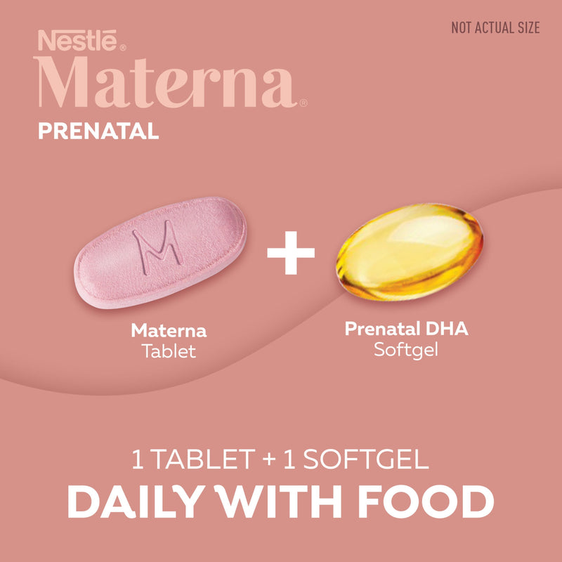 NESTLÉ Materna Prenatal Multivitamin with DHA Supplement | Folic Acid | 60 tablets + 60 DHA soft gels | 100 Percent RDA of Folic Acid