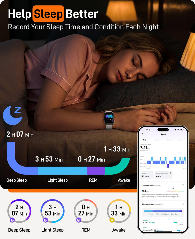 Smart Watches for Women Men, 2026 Smartwatch 1.85''Alexa Fitness Tracker Smart Watch Compatible for Android iPhone with Bluetooth Call (Answer/Make), 3ATM Waterproof Heart Rate/Sleep/SpO2 Monitor 120+ White - BeesActive Australia