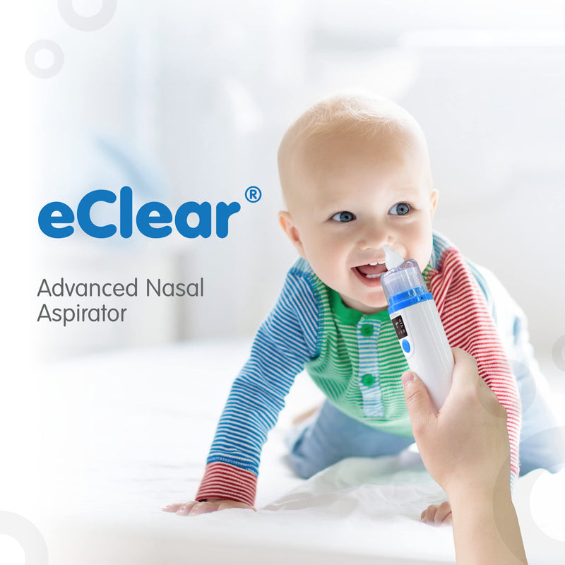 Elepho eClear Advanced Baby Nasal Aspirator. Easy-to-Use with Overflow Protection Technology. Multiple Suction Settings Use for Babies and Children. Single Button Use. Easy Cleaning. USB Rechargeable