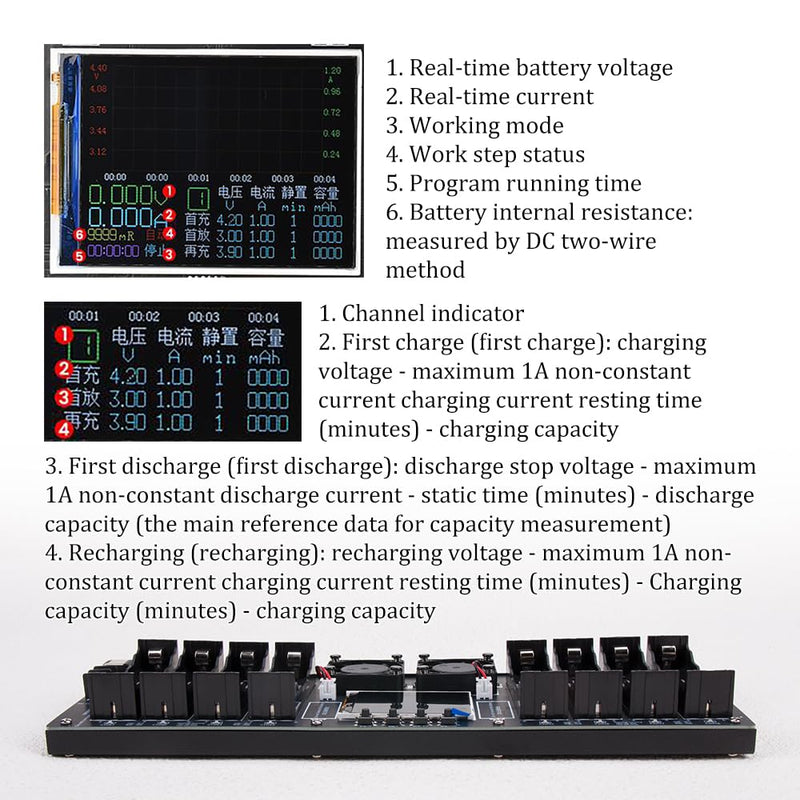 KOOBOOK 1Pcs Type-C 18650 Lithium Battery Capacity Tester 8 Channel MAh MWh Digital Battery Power Detector Module Internal Resistance Tester Support Automatic Charge Discharge