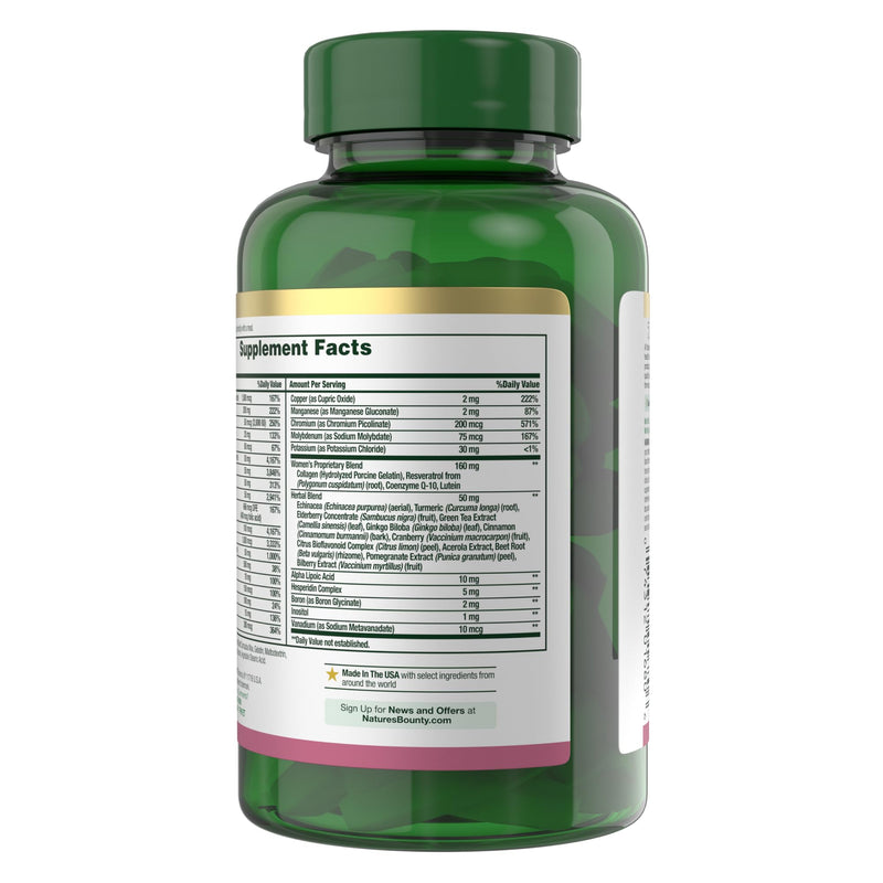 Nature's Bounty High Potency Women’s Complete Multivitamin, Daily Vitamin with Vitamin C, Supports Heart Health & Immune Function, Essential Nutrition for Women, 120 Caplets (Pack of 2) 120 Count (Pack of 2)