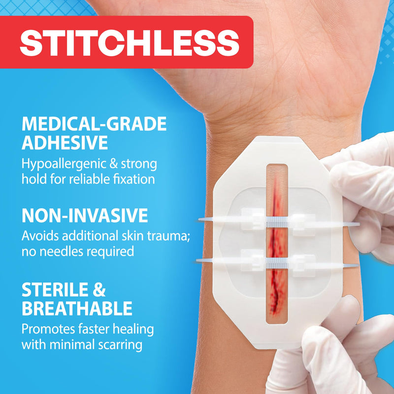 43 Pcs Wound Closure Strips Kit - Butterfly Bandages, 4 Types - Zip Suture Bandages, Gauze Pads, PU Dressings, Alcohol & Cotton Swabs - Emergency Wound Closure Kit for Cuts, Lacerations & Abrasions