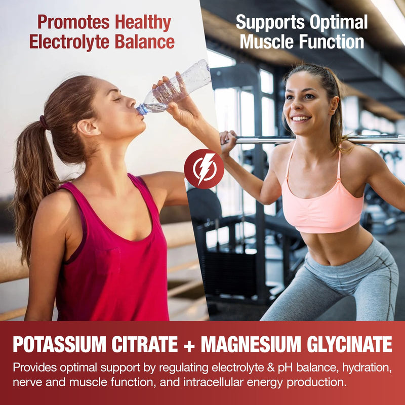 Potassium Magnesium Gummies with Electrolytes & Vitamins - Magnesium Glycinate, Potassium Citrate, Calcium, Vitamins B6, D3 & K2 for Muscle Function & Recovery - Vegan, Strawberry, 120 Count