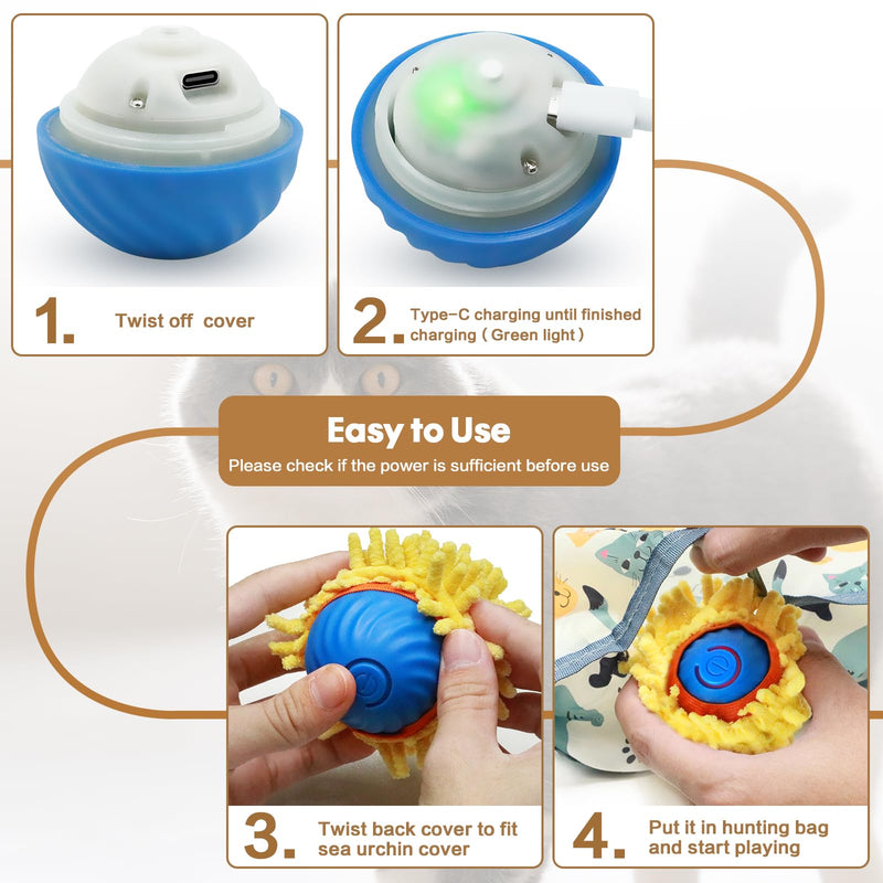 Interactive Cat Toys for Indoor Cats Cat Gifts Sea Urchin Smart Bounce Ball Fast Rolling with Light Automatic Moving Cat Toy Hide and Seek Game in Square Pouch for Cat for Cat - BeesActive Australia