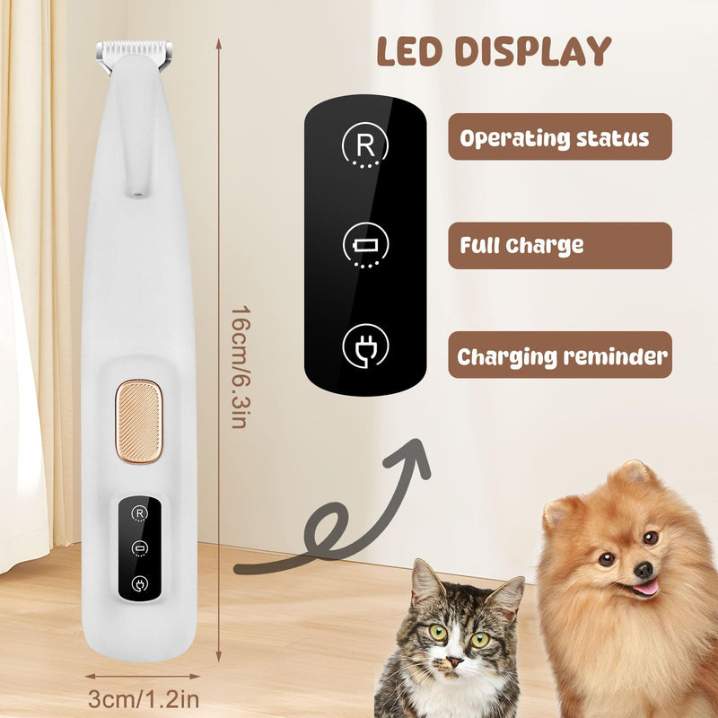 VicBou Dog Clipper, Portable Dog Clipper with LED Light, USB Rechargeable Paw Trimmer, Waterproof Pet Razor for Dogs, Cats, Paws, Eyes, Ears, Face, Body White - BeesActive Australia