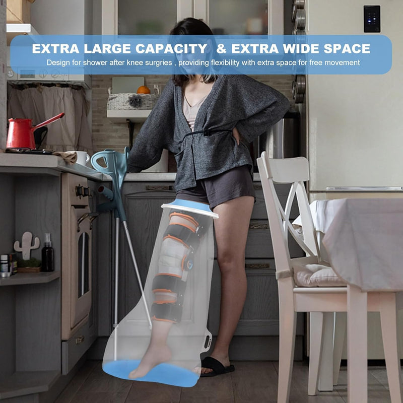 YUNCHI Upgraded Extra Wide Full Leg Cast Cover for Shower after Knee Surgeries with Non-Slip Bottom for Leg Wounds, Bandage, Large Cast, Knee Immobilizer/Brace, Walking Boots, Reusable NEW-Extra Wide-Full Leg - BeesActive Australia