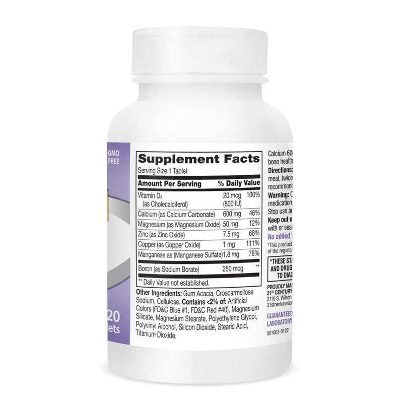 21st Century Calcium 600 Plus D Plus Minerals Caplets, Bone & Joint, 120 | Calcium 600 mg with Vitamin D3 & Essential Minerals, Compare VS. Caltrate® 600+D3 Plus Minerals, Bone, Joint & Muscle Support