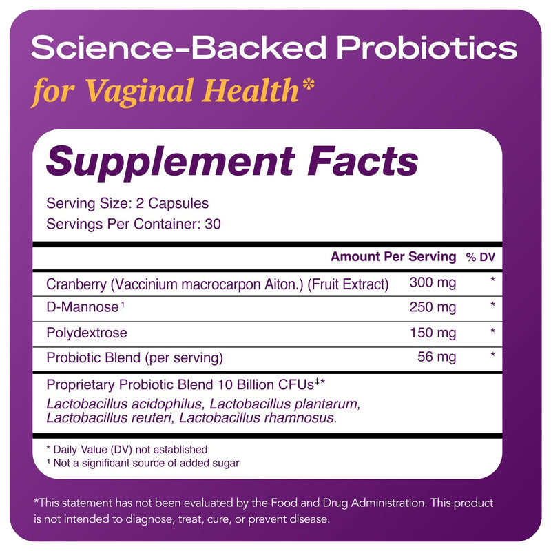 Complete Vaginal Probiotics for Women - w/Added Cranberry, D-mannose to Promote Urinary Tract, Bladder, Gut & Vaginal Health - pH Balance for Women - Support UTI, BV, YI - 60 Vegan Capsules 60 Count (Pack of 1) Vaginal & Urinary Support - BeesActive Australia