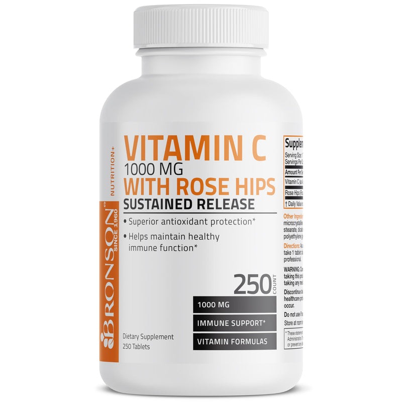 Bronson Vitamin C 1000 mg with Rose Hips Sustained Release, 250 Tablets