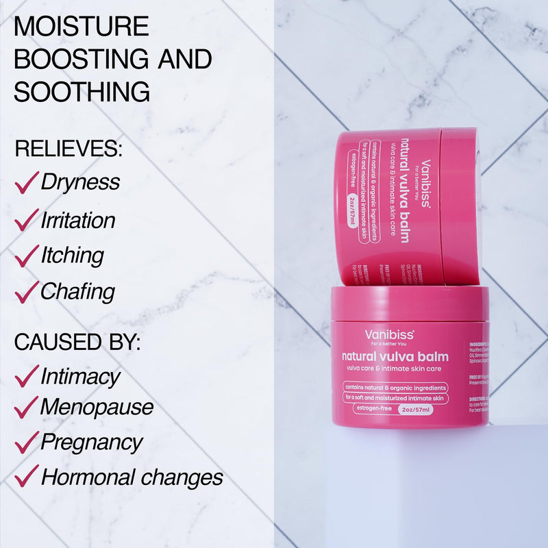 Vanibiss Natural Vulva Balm - Vulva Cream & Tender Skin Care - Vulvar Hydrating Balm - Relieves Dryness, Itching, Chafing, and Burning - Women Vulva Care Creme & Skin Softener - Estrogen Free (2oz) - BeesActive Australia