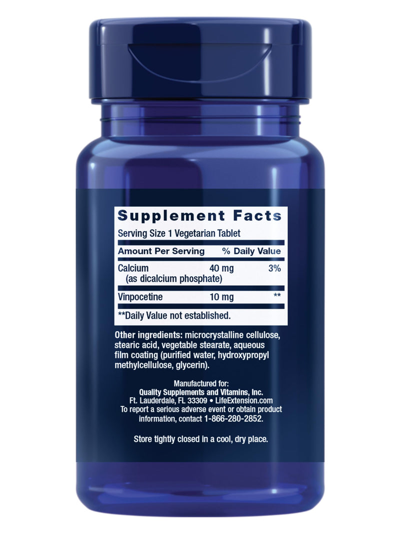 Life Extension Vinpocetine, derived from Periwinkle Plant, Concentration and Memory, Gluten-Free, Non-GMO, Vegetarian, 100 Tablets | Periwinkle-Derived Extract for Concentration & Memory Support, Gluten-Free, Non-GMO & Vegetarian Formula