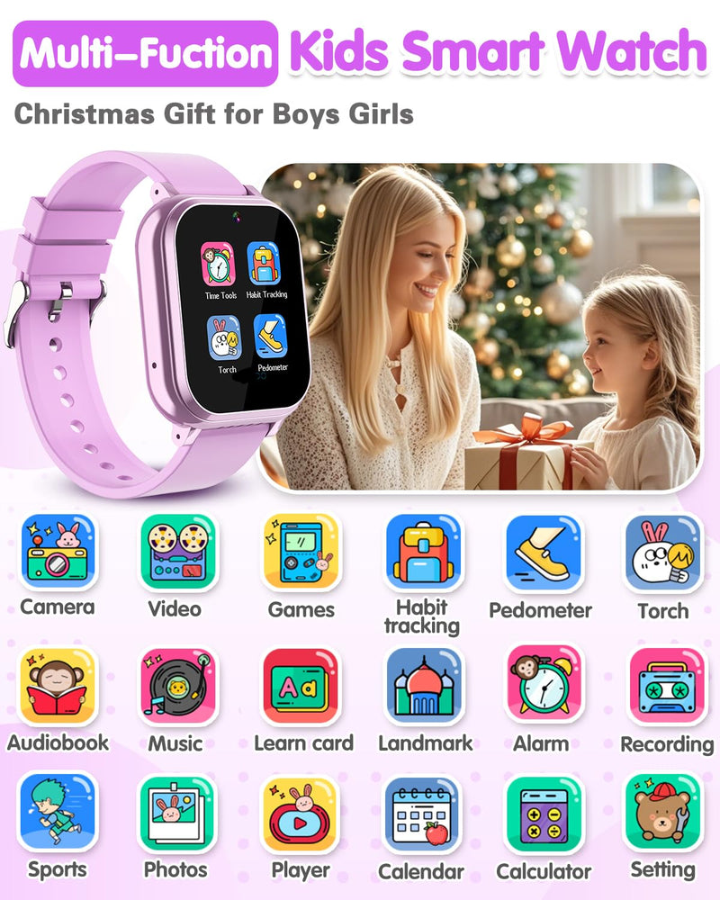 Kids Smart Watch Girls Gifts Age 3-12, Waterproof Watch for Kids with 32 Games, Dual Camera, Touch Screen, Alarm Clock, Music Player, Pedometer Birthday Gift Toys for Girls Ages 5 6 7 8 9 10 (Purple) PURPLE