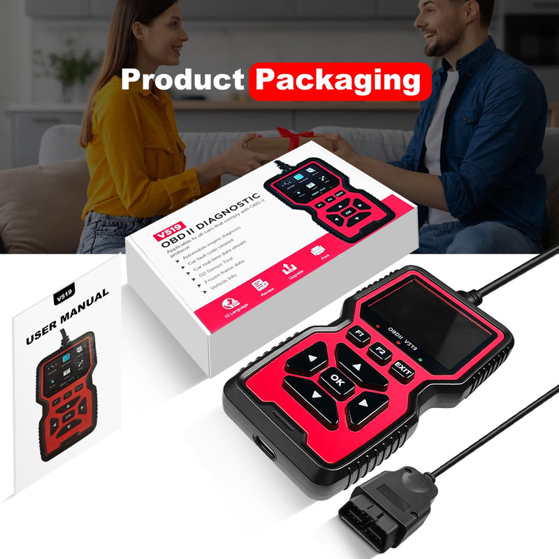 V519 OBD2 Diagnostic Scanner Tool - Vechicle Check Engine Light Code Reader with Battery Voltage Tester, I/M Readiness, Reset, and Code Eraser for All OBDII Car Since 1996 Red - BeesActive Australia
