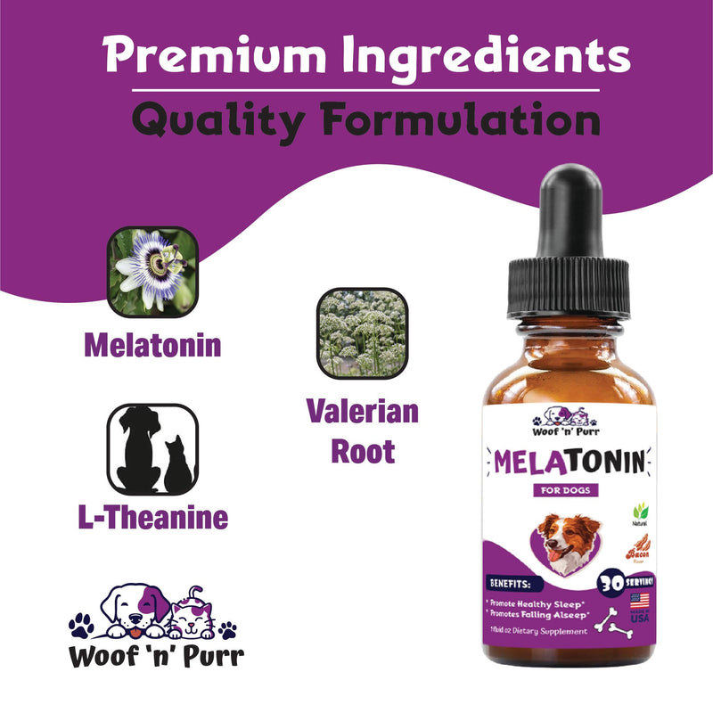 Dog Melatonin - Melatonin for Dogs - Dog Sleep Aid - Sleep Aid for Dogs - Melatonin for Dogs Sleep - Dog Calming - Calming for Dogs - Dog Calming Treats - Dog Anxiety Relief - 1 fl oz: Bacon Flavor