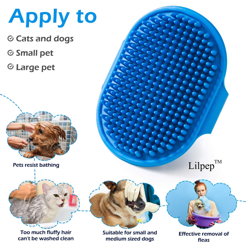 Pet Shampoo Bath Brush Soothing Massage Rubber Comb with Adjustable Ring Handle for Long Short Haired Dogs and Cats Grooming, 2 PCS pack of 2 Blue+Green - BeesActive Australia