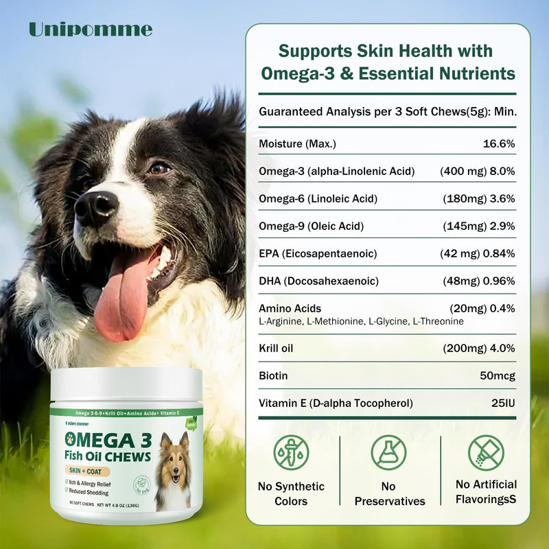 Dog Allergy Relief Chews - Omega 3 Fish Oil Skin and Coat Supplement - Dog Itching & Ears Relief - Reduced Shedding, Seasonal Allergies Dry Skin Itchy Paws Hot Spots Treatment