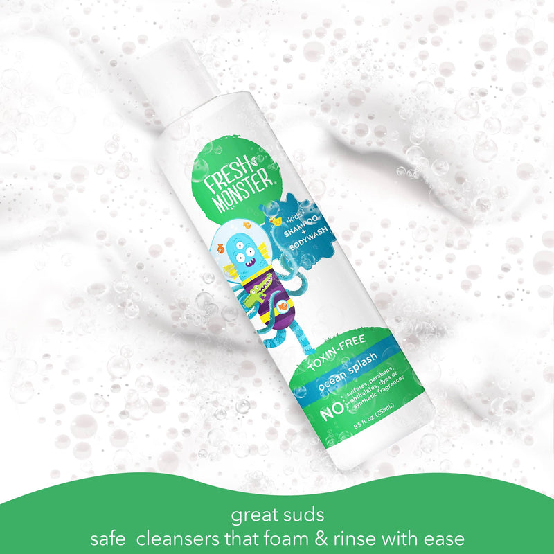 Fresh Monster 2-in-1 Kids Shampoo & Body Wash, Toxin-Free, Hypoallergenic, Natural Shampoo & Body Wash for Kids, Ocean Splash (8.5oz) 8.5 Ounce (Pack of 1) - BeesActive Australia