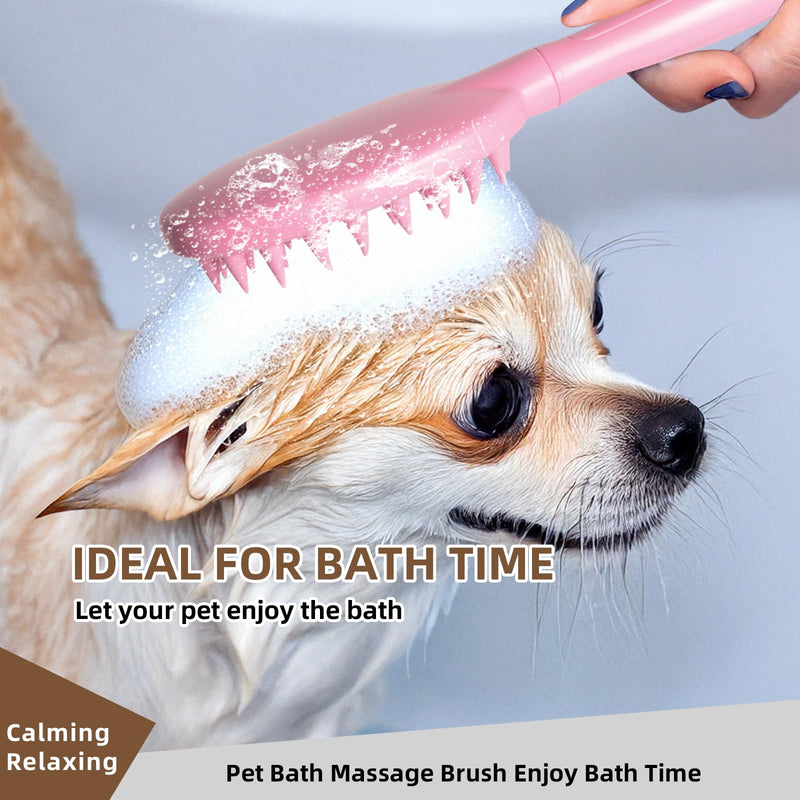 Pet Silicone Shampoo Brush for Long & Short Hair Dogs Cats, Shower Wash Curry Massage Brush PINK - BeesActive Australia