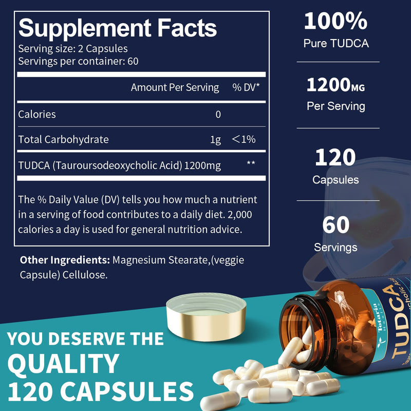 (2 Packs) TUDCA Supplement 1200mg (Tauroursodeoxycholic Acid), Ultra Strength Pure TUDCA Bile Salts Liver Support Supplements, Liver and Gallbladder Cleanse & Repair, Vegan 120 Count (Pack of 2) - BeesActive Australia