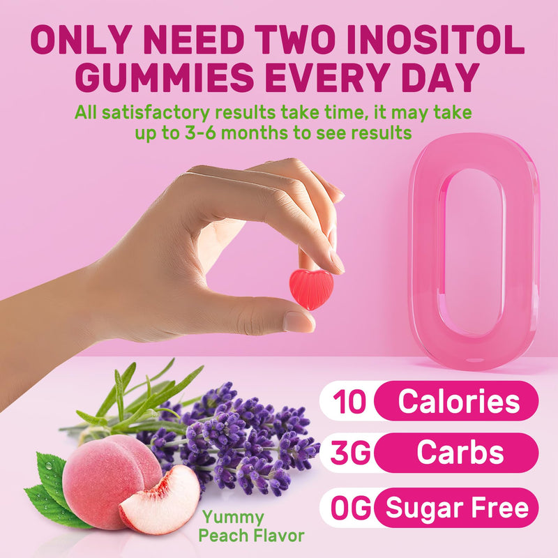 Inositol Gummies for Women + Chasteberry, Myo-Inositol & D-Chiro Inositol 2000mg + 50mg Ideal 40:1 Ratio with Methylated B12 & Folate, Choline, Magnesium,Vitamin D3 for Overall Health,Sugar Free,60Cts 60 Count (Pack of 1)